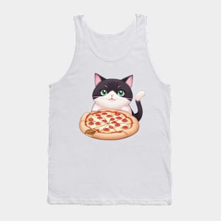 Cute Cat Holding a Pizza Tank Top